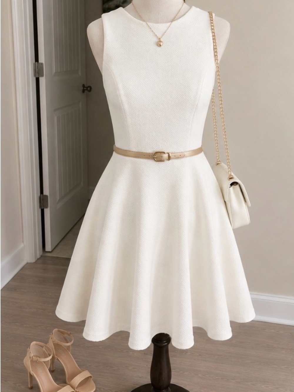 Lulu's White Fit-and-Flare Textured Sleeveless Open Back Dress Size Small